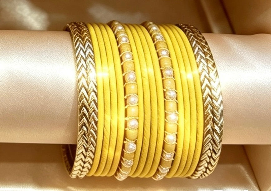 Yellow Statement Bangle Sets.  2.8"