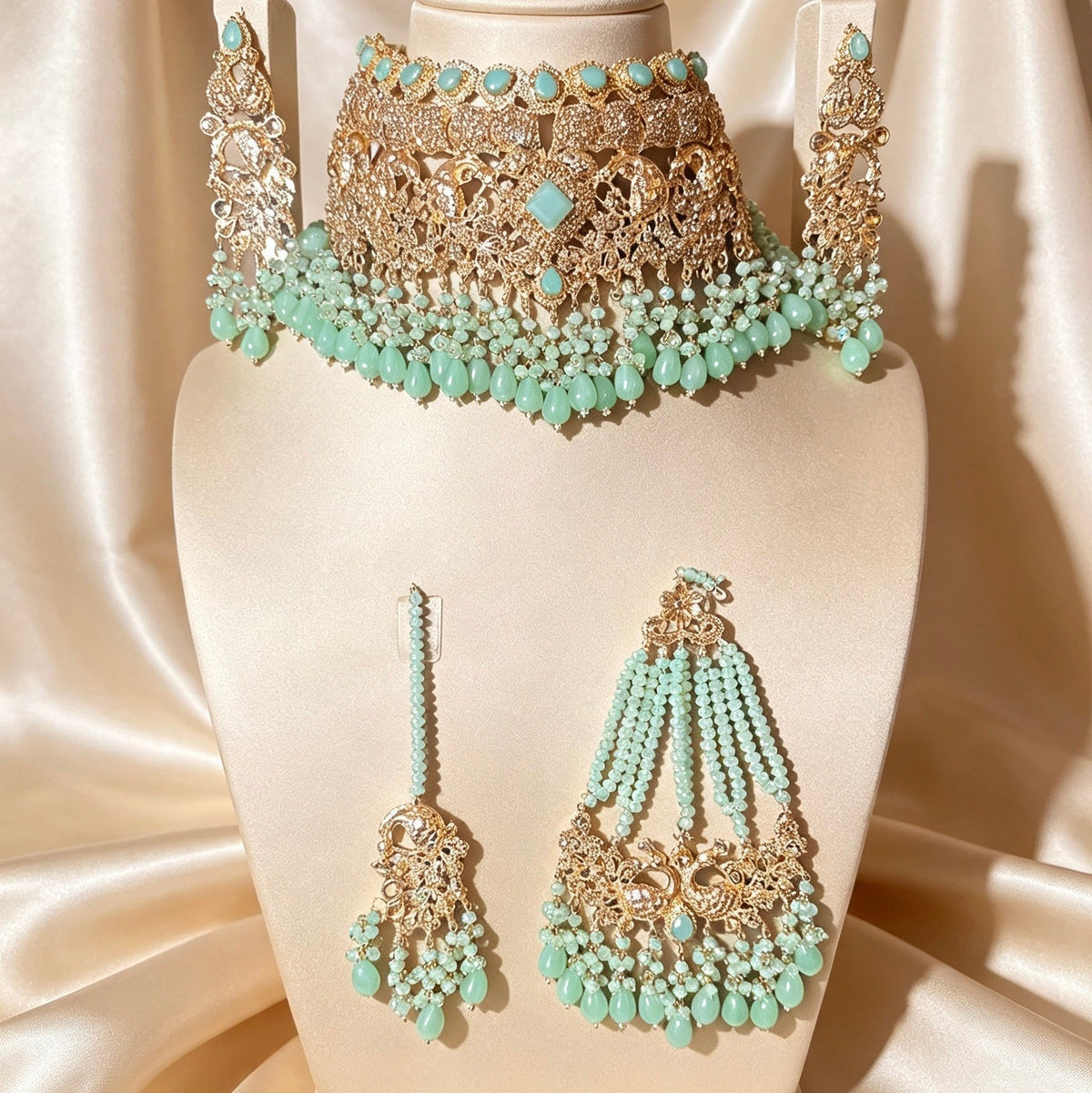Mint Peacock Statement Bridal Set