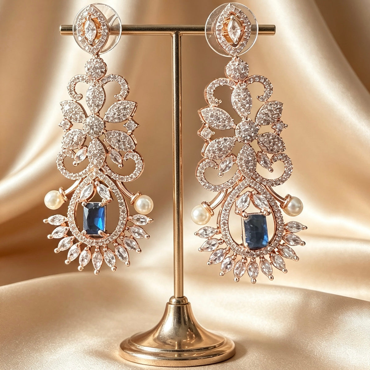 Navy Nocturne American Diamond Jewellery Set