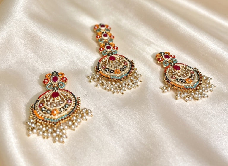 Autumn Pearl Large Luxe Earrings & Tikka