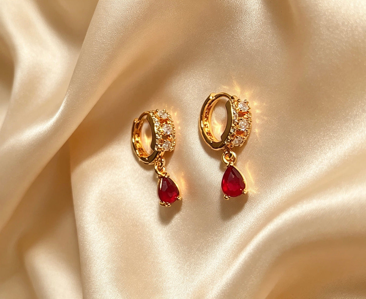 American Diamond Small Hooped Tear Drop Earrings