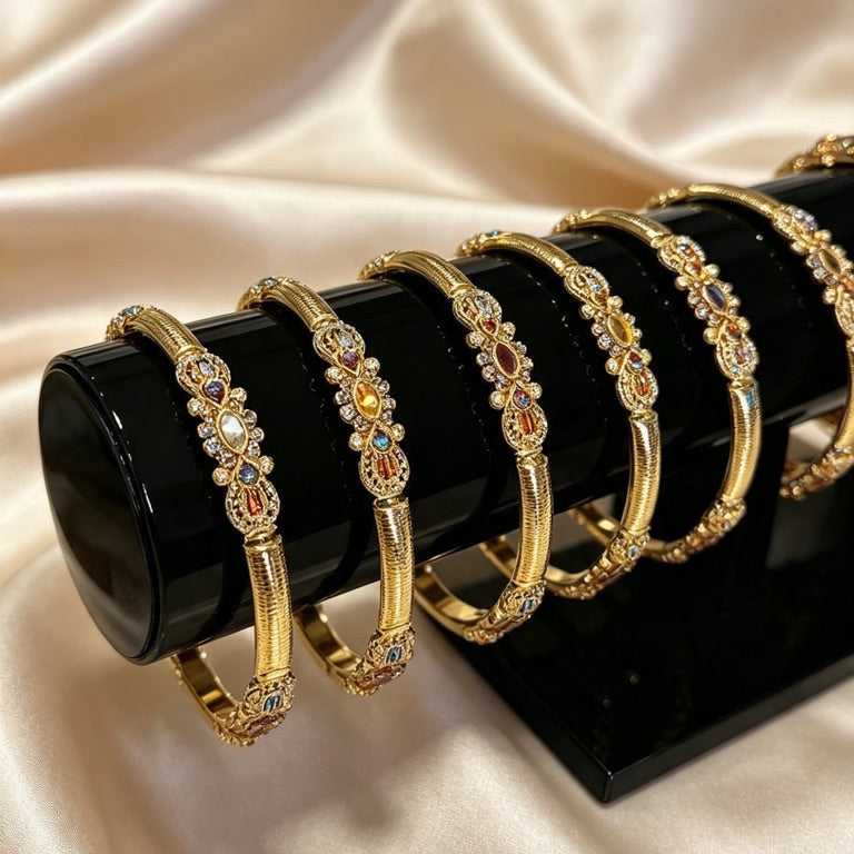 Regal Gemstone Gold Bangle   2.8"