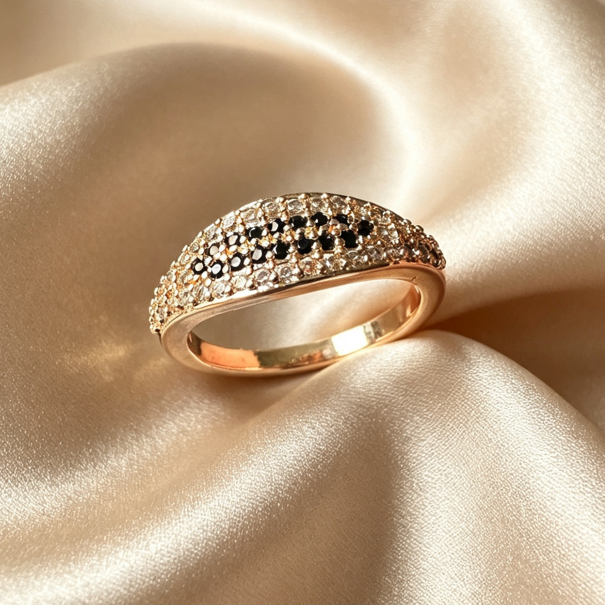 Gold & Black Onyx Zircon Ring