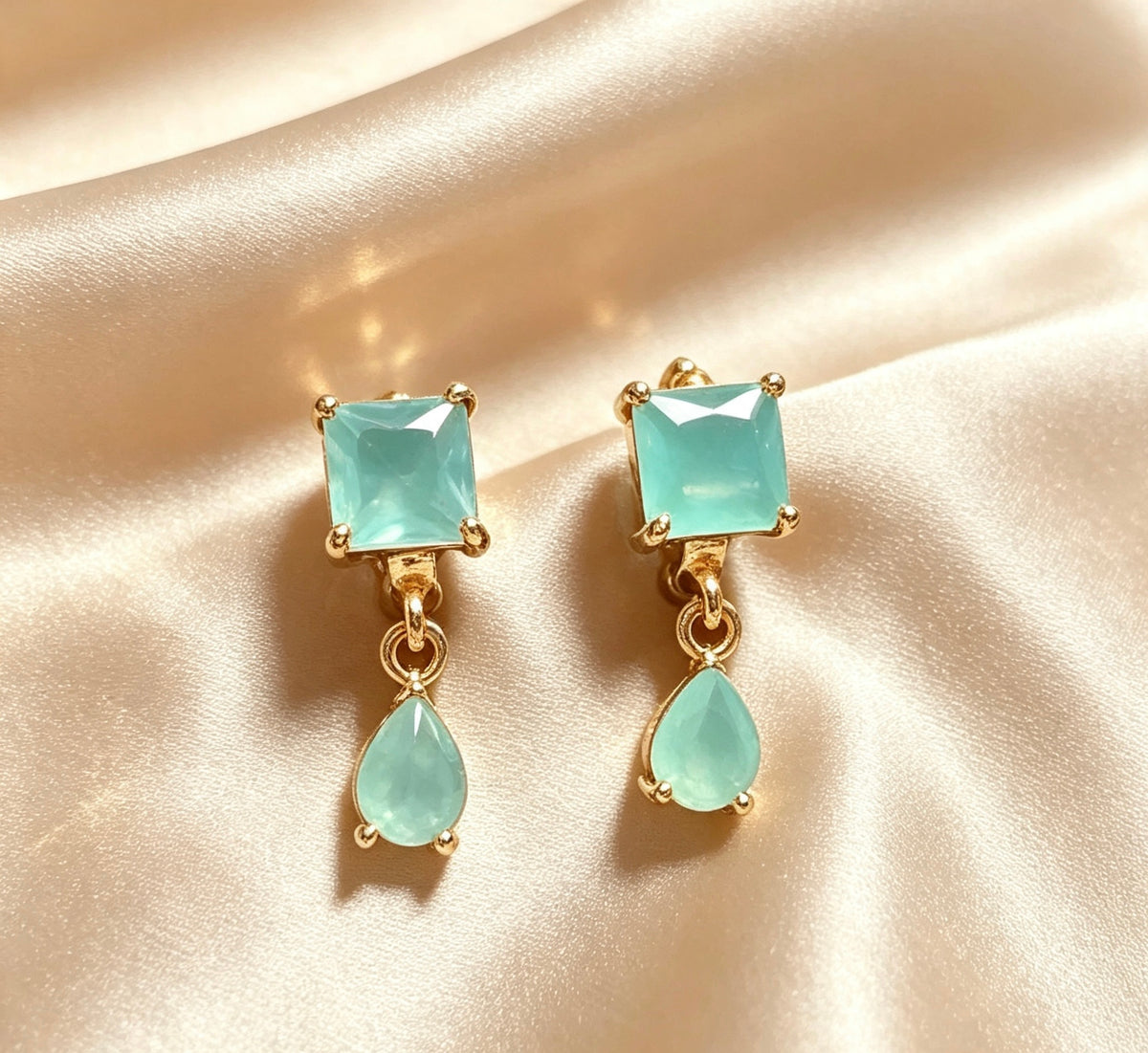 American Diamond Dainty Square Tear Drop Earrings