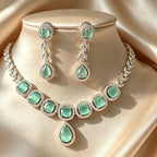 Moonlit Mint & Silver American Diamond Jewellery Set