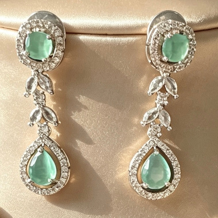 Moonlit Mint & Silver American Diamond Jewellery Set