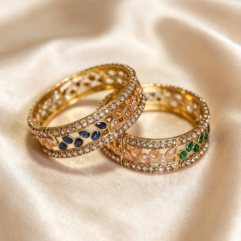 Leaf Stone Multi-Bangle Pair.  Openable. 2.6" - 2.10"