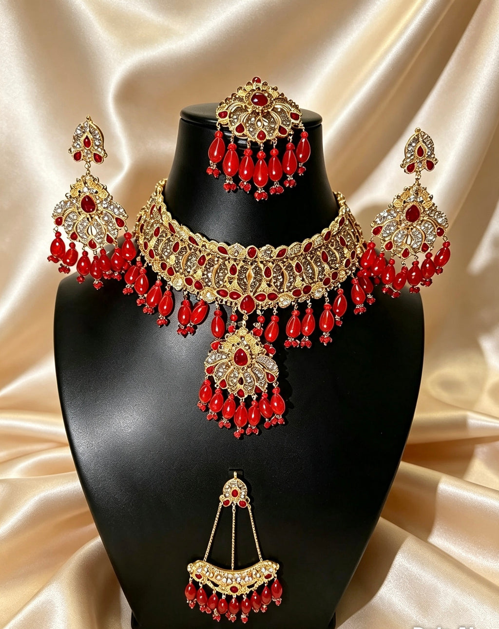Ruby Red Beaded Bridal Set