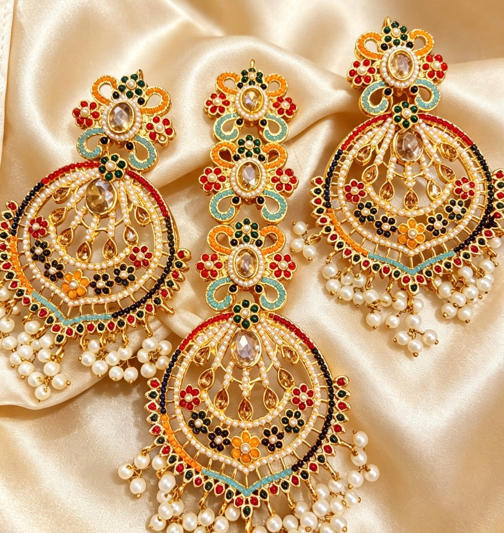 Autumn Pearl Large Luxe Earrings & Tikka