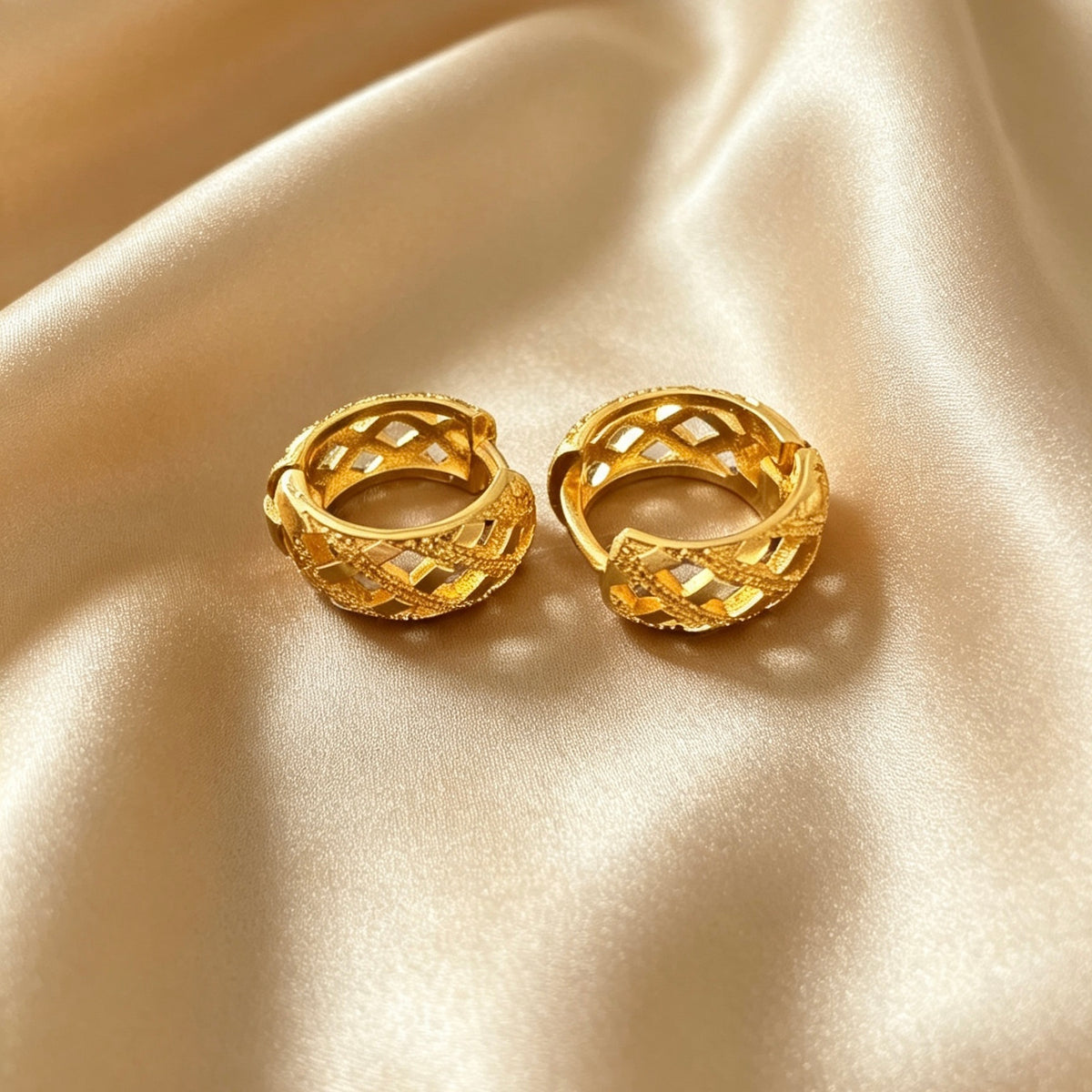 Gold-Plated Lattice Hoop Earrings