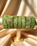 Green/Gold Glass Bangle Set 2.6"