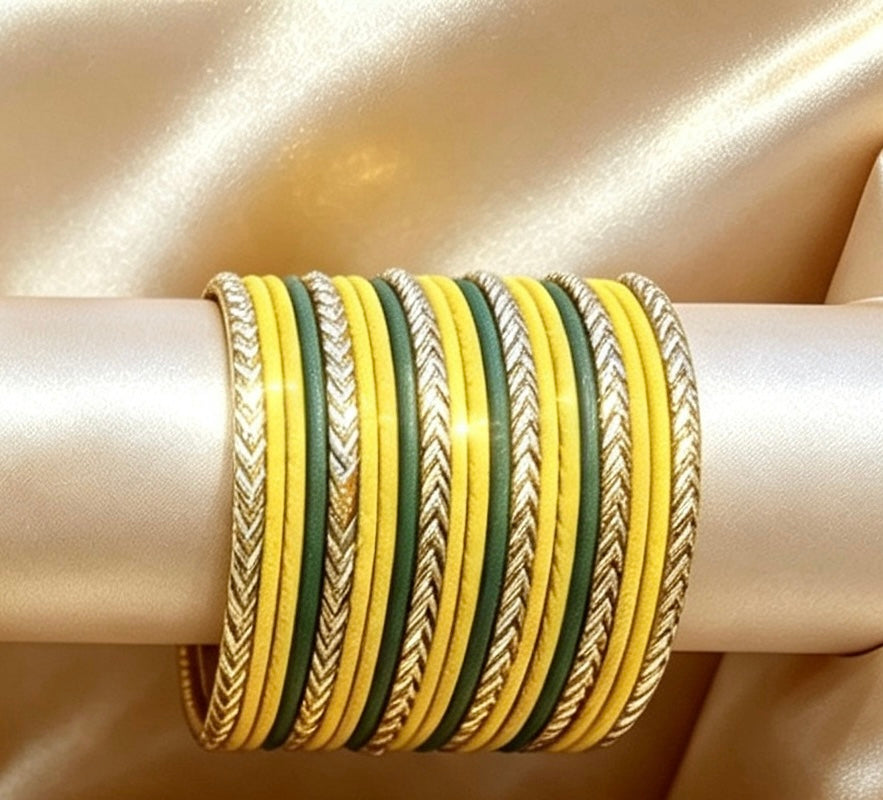 Yellow Statement Bangle Sets.  2.8"