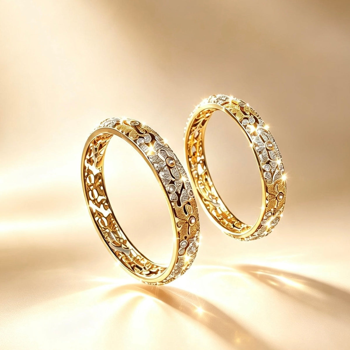 Gold & Silver Stone Bangle Set 2.10"