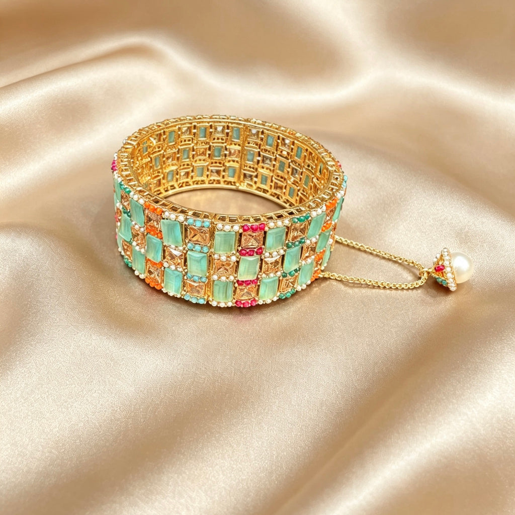 Mint Green Multi-Stone Openable cuff Bracelette