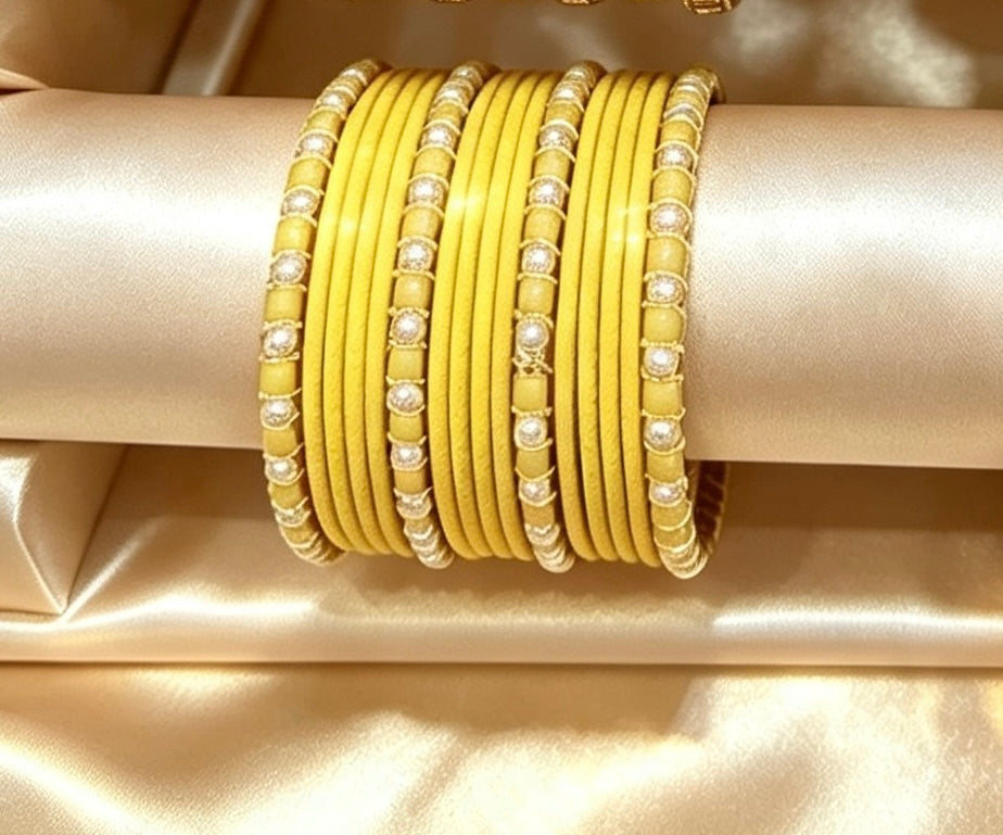 Yellow Statement Bangle Sets.  2.8"