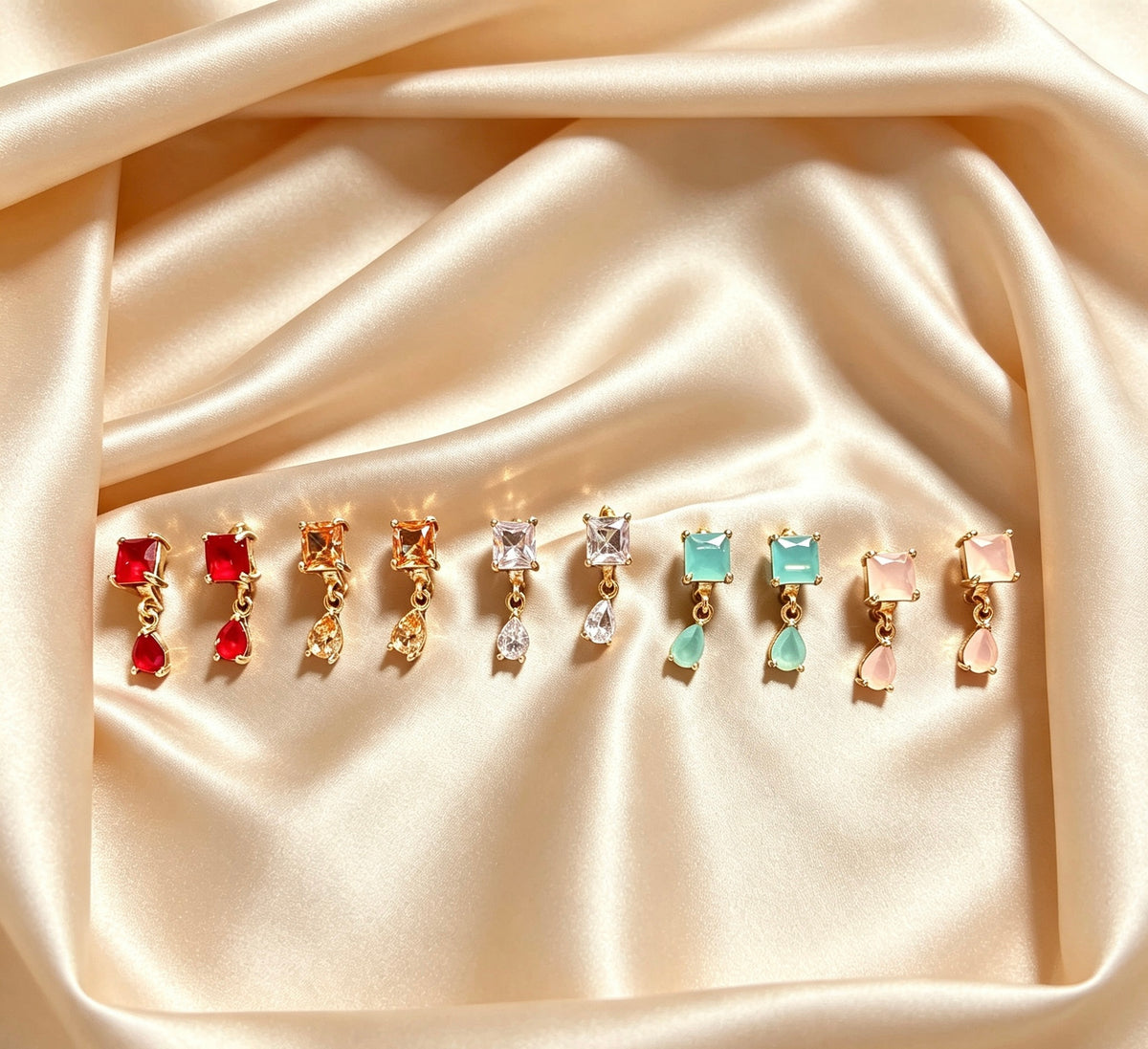 American Diamond Dainty Square Tear Drop Earrings