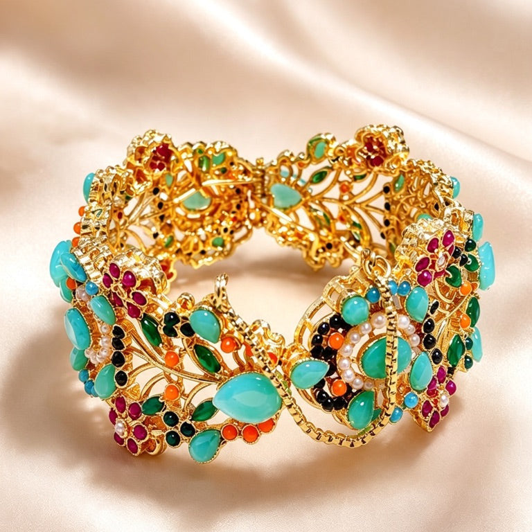 Royal Gardenia Gemstone Cuff   (Openable).   2.4"-2.8"