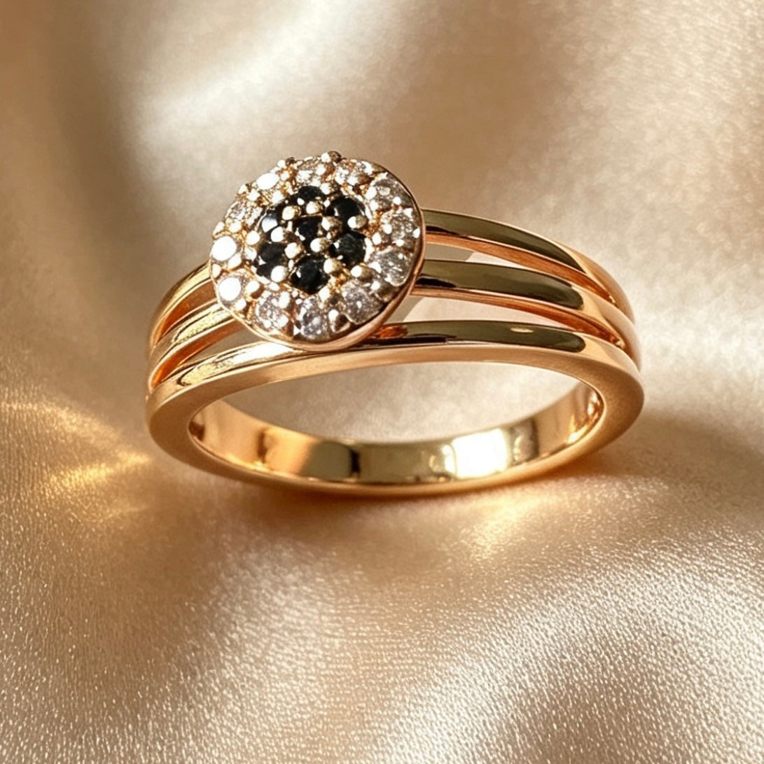 Gold & Black Onyx Zircon Ring