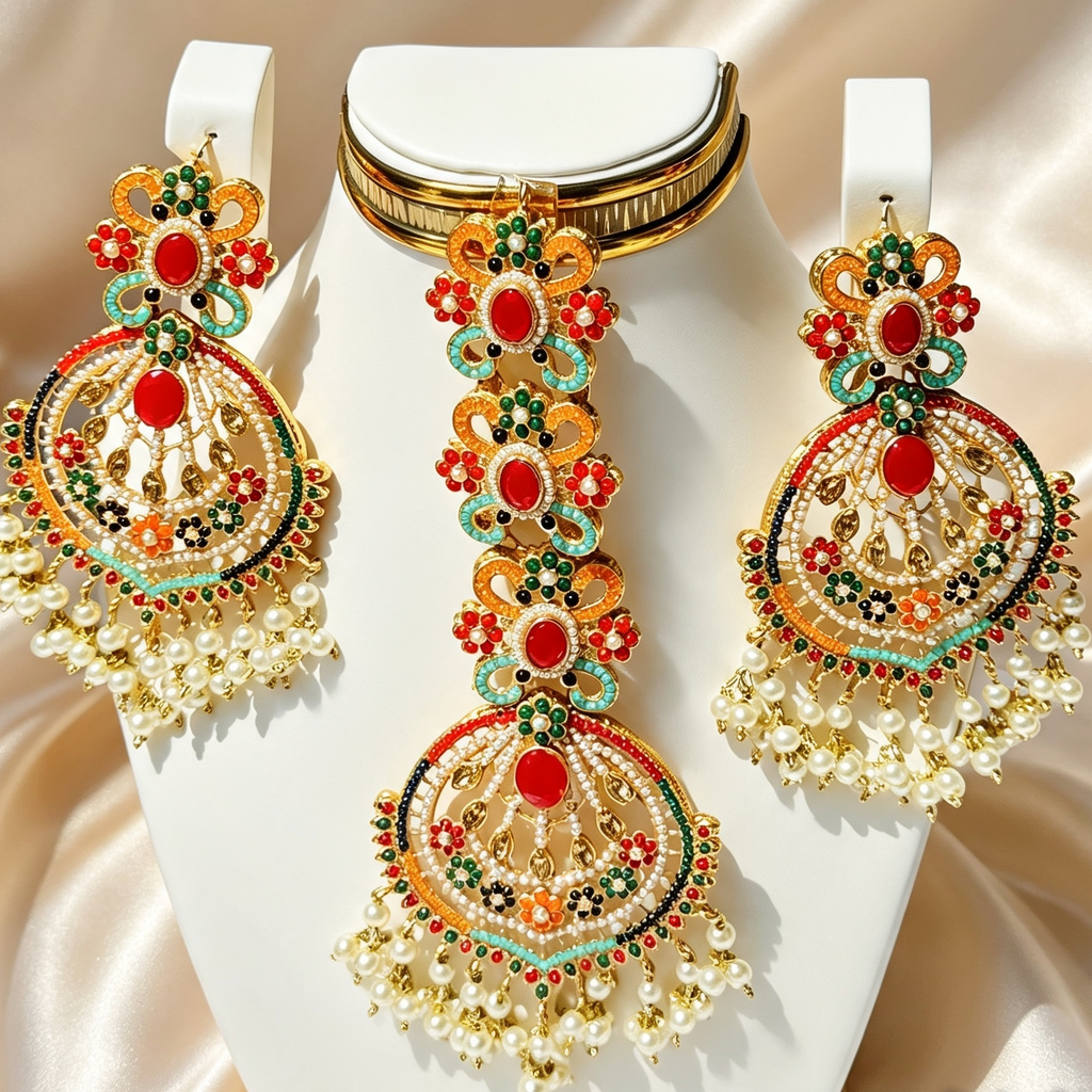 Autumn Pearl Large Luxe Earrings & Tikka