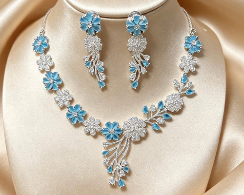 Azure Blossom American Diamond Set