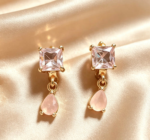 American Diamond Dainty Square Tear Drop Earrings