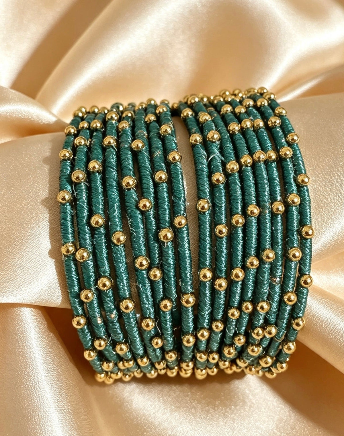 Woven Gold-Accent Metal Bangle Stack