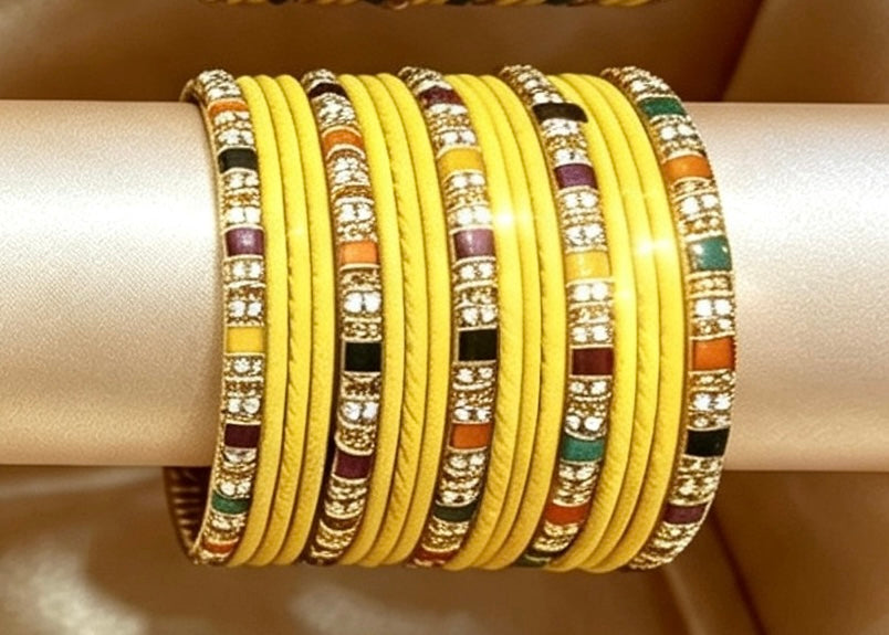 Yellow Statement Bangle Sets.  2.8"