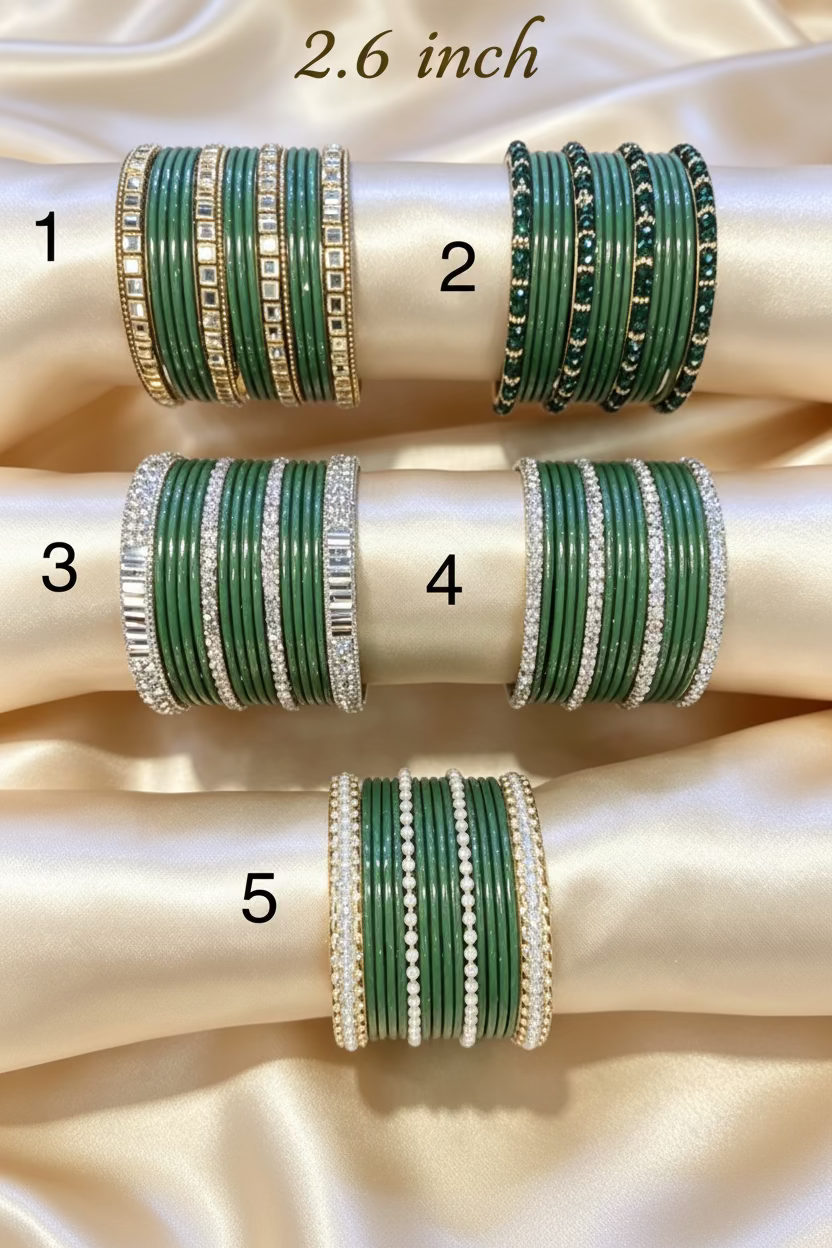 Bottle Green Statement Bangle Sets  2.6"