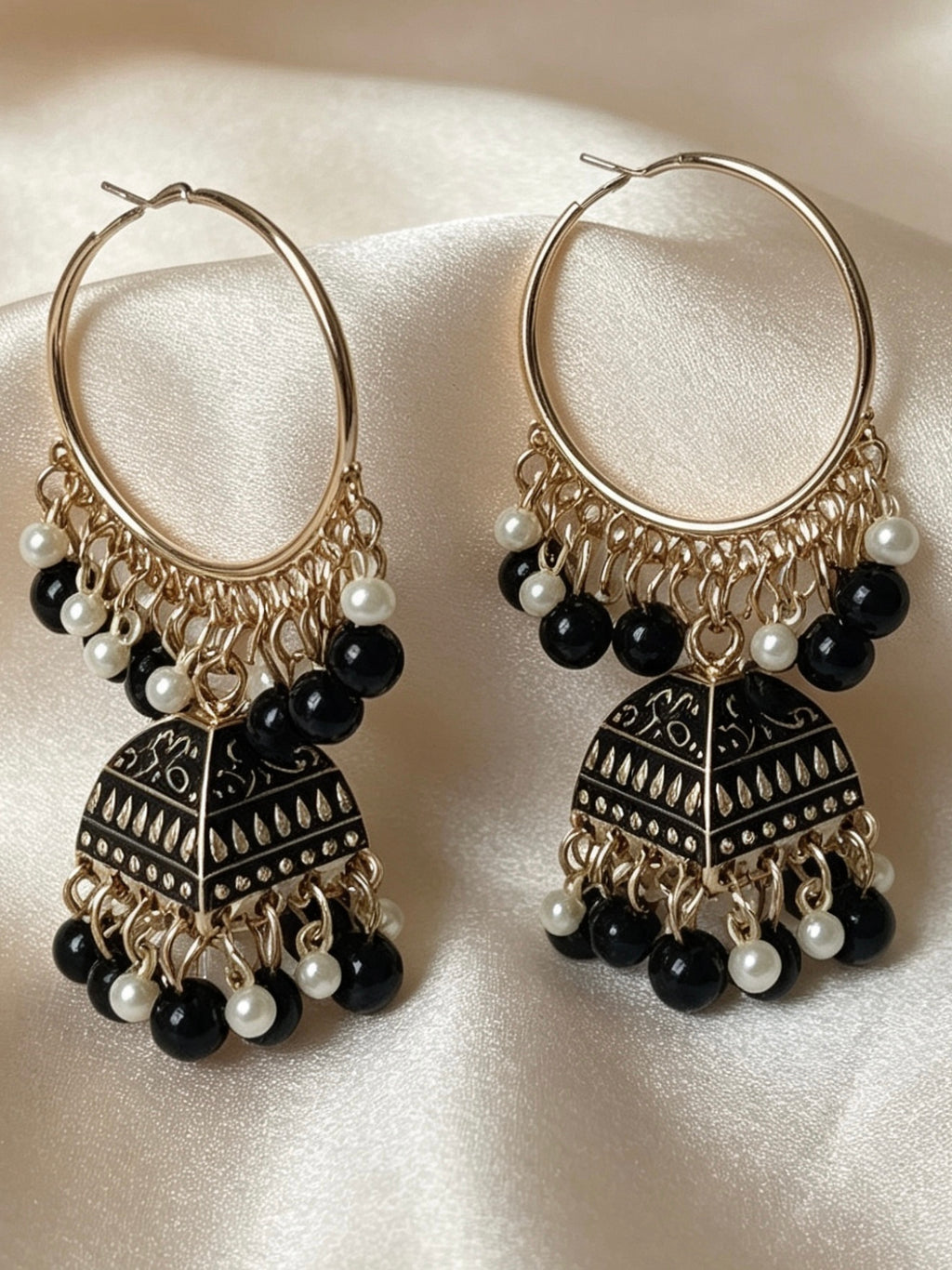 Noor Pearl Tassel Hoop Jhumka Earrings