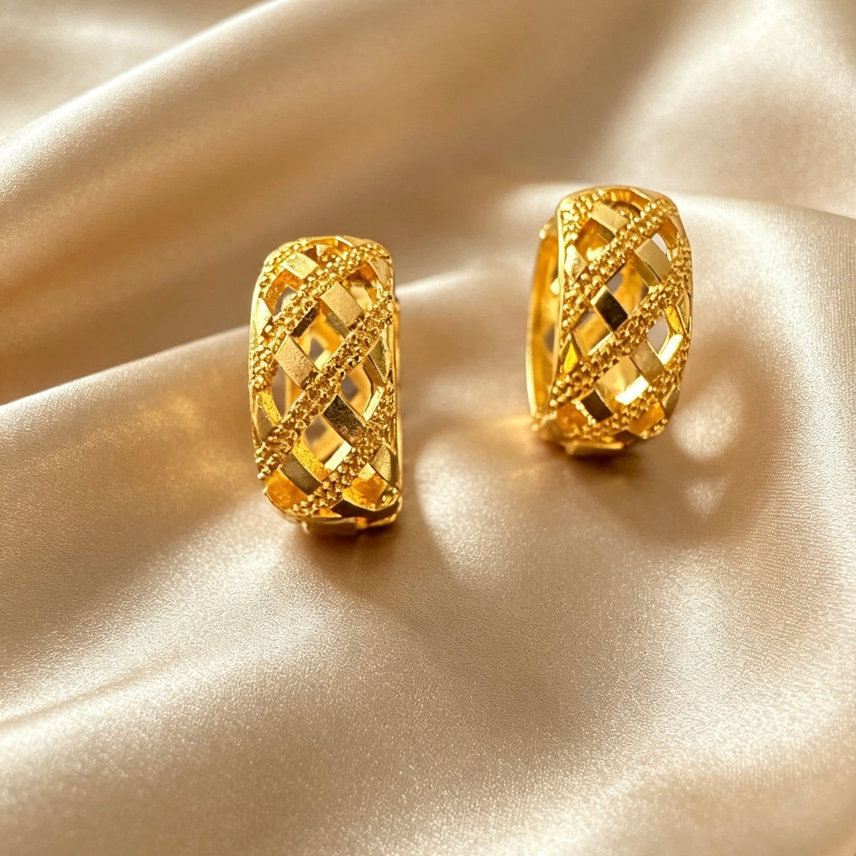 Gold-Plated Lattice Hoop Earrings