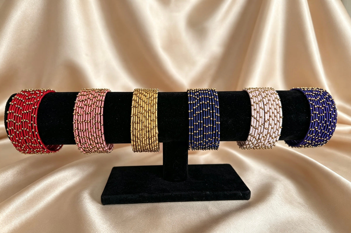 Woven Gold-Accent Metal Bangle Stack