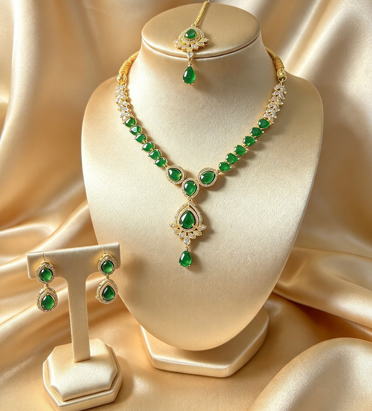 Noor-e-Sabz Green American Diamond Jewellery Set