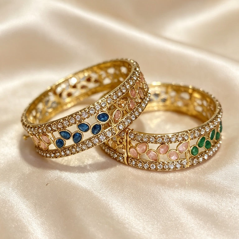 Leaf Stone Multi-Bangle Pair.  Openable. 2.6" - 2.10"
