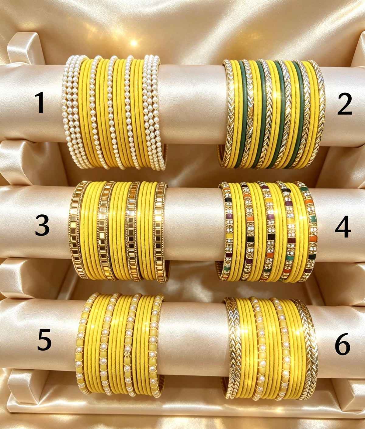 Yellow Statement Bangle Sets.  2.8"