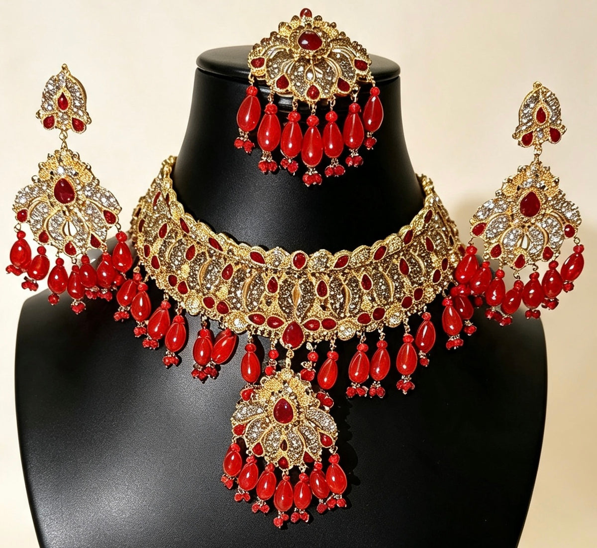 Ruby Red Beaded Bridal Set