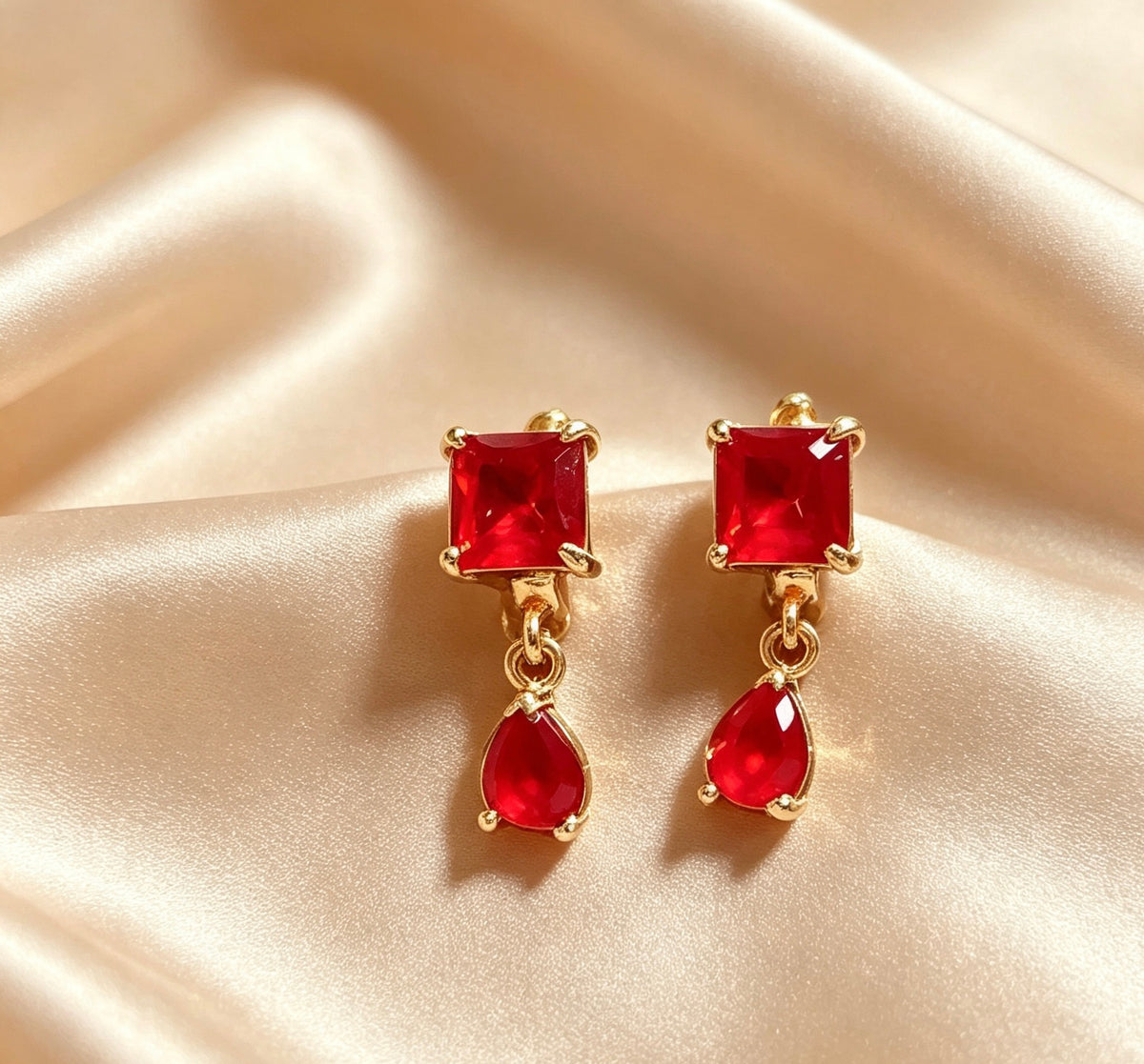 American Diamond Dainty Square Tear Drop Earrings