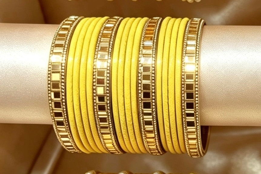 Yellow Statement Bangle Sets.  2.8"