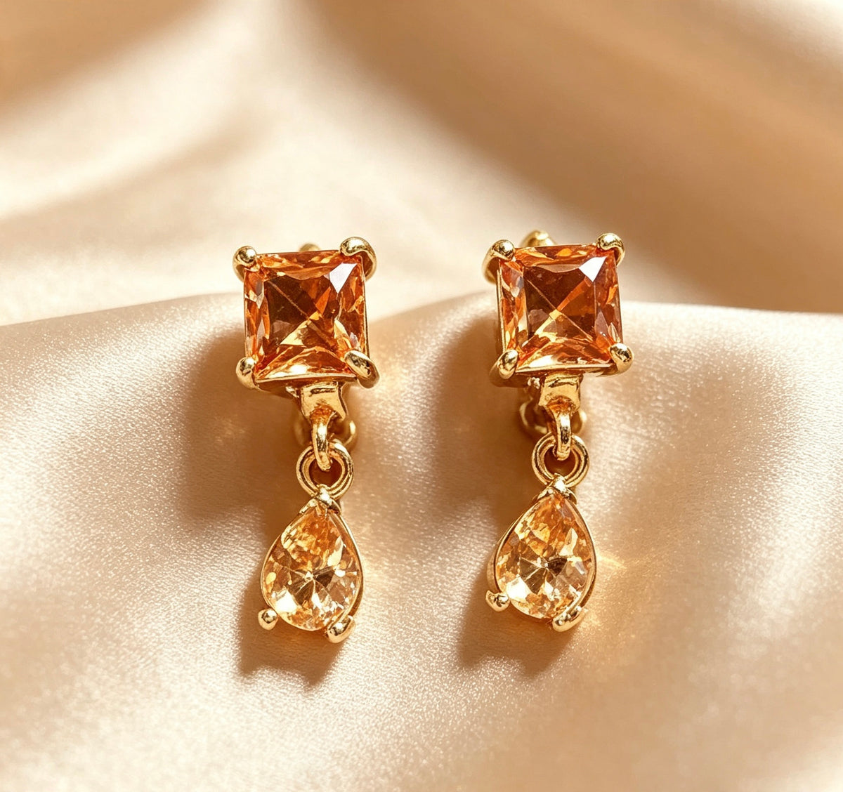 American Diamond Dainty Square Tear Drop Earrings