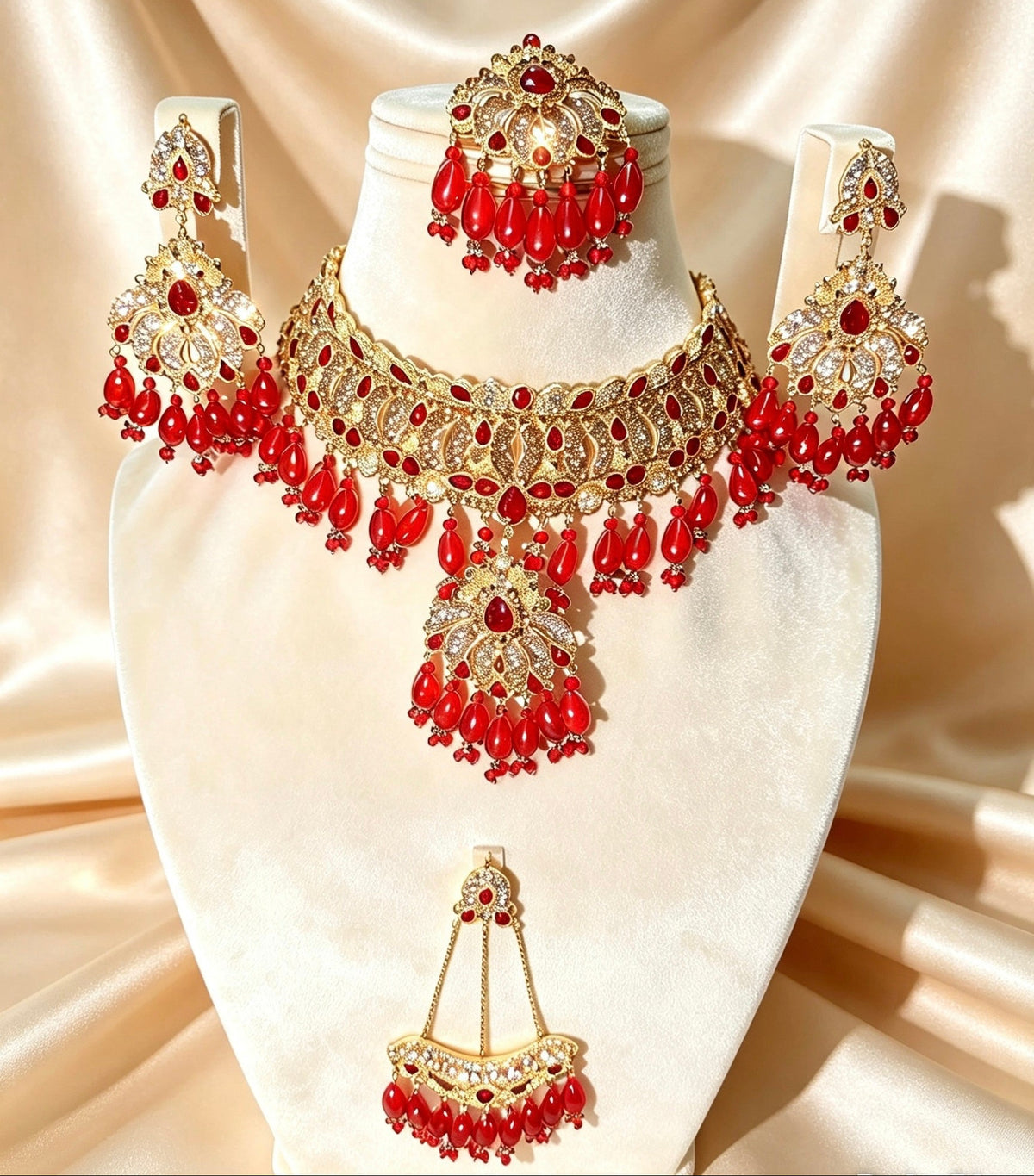 Ruby Red Beaded Bridal Set