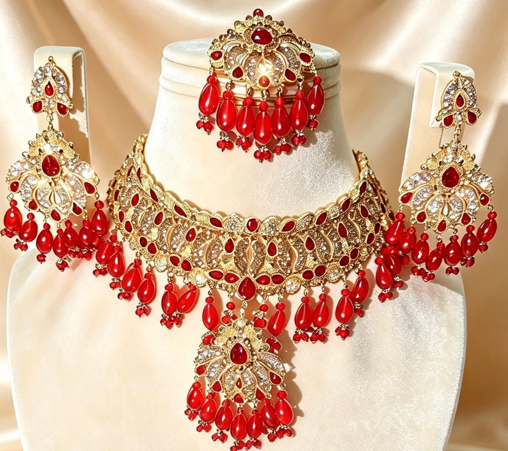 Ruby Red Beaded Bridal Set