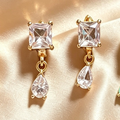 American Diamond Dainty Square Tear Drop Earrings