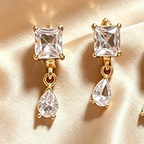 American Diamond Dainty Square Tear Drop Earrings