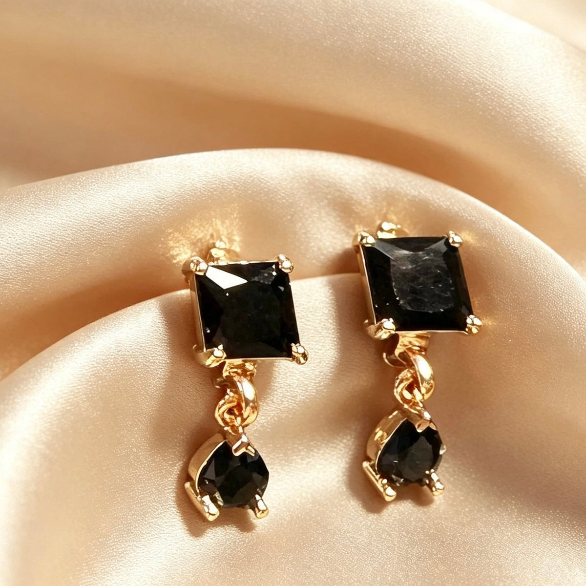 American Diamond Dainty Square Tear Drop Earrings