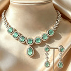 Moonlit Mint & Silver American Diamond Jewellery Set