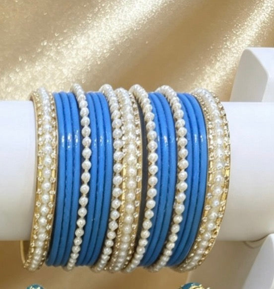 Ferozi Blue Statement Bangles   2.6"
