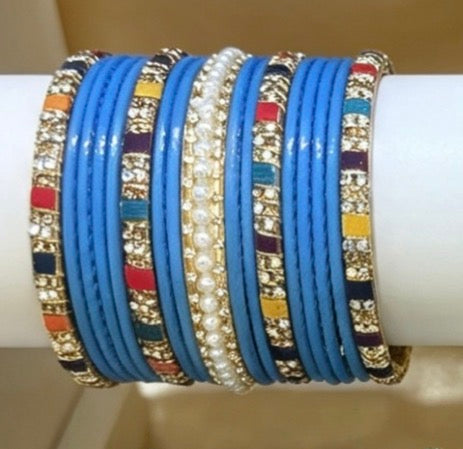 Ferozi Blue Statement Bangles   2.6"
