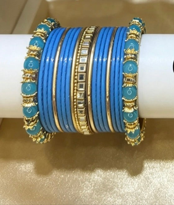 Ferozi Blue Statement Bangles   2.6"