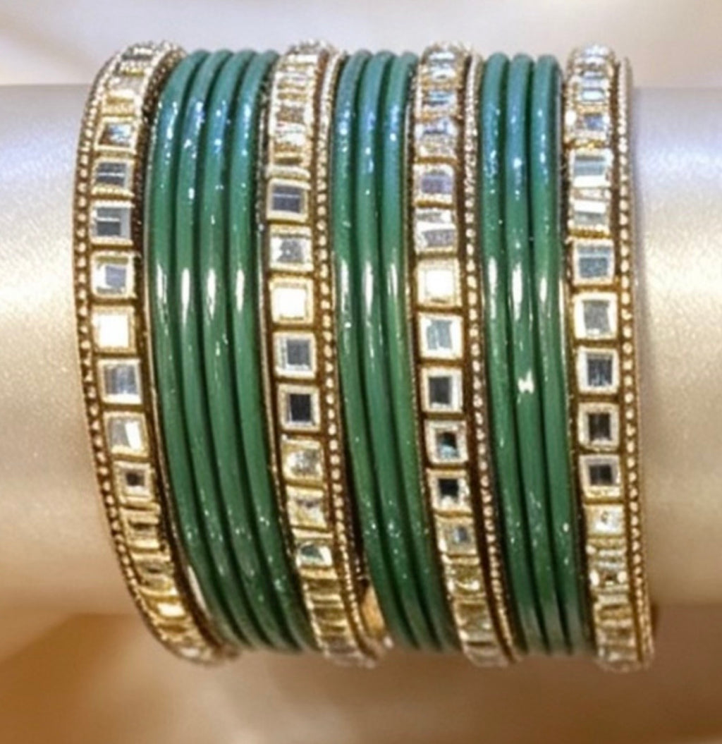 Bottle Green Statement Bangle Sets  2.6"