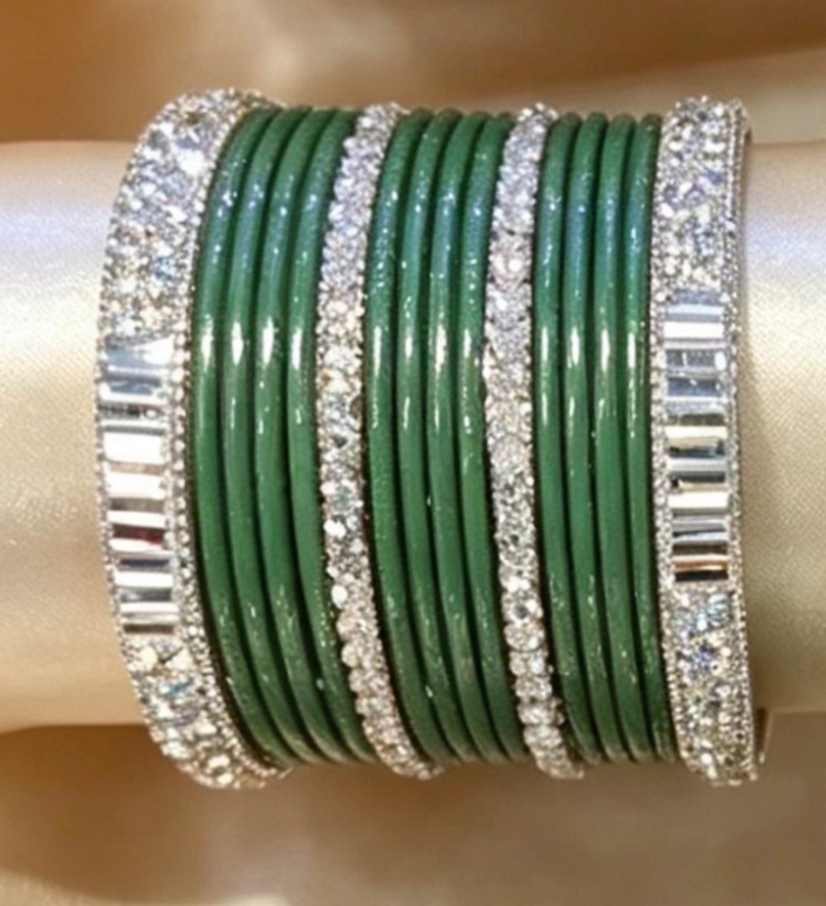 Bottle Green Statement Bangle Sets  2.6"