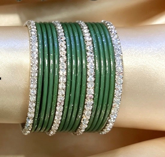 Bottle Green Statement Bangle Sets  2.6"